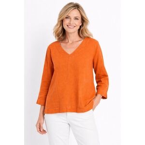 Vintage J.Jill Thick Linen Pullover Top Size XL Orange Lined Pockets V Neck
